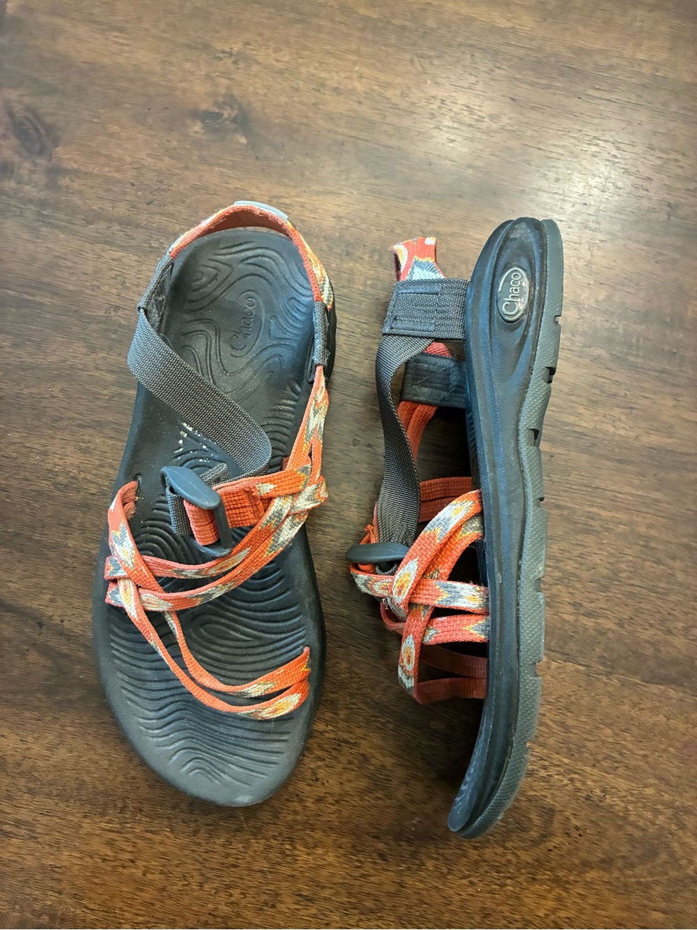 Chaco Sandals Women’s 7 ZX1 Dual Strap No Toe Straps Double Orange Chacos Shoes